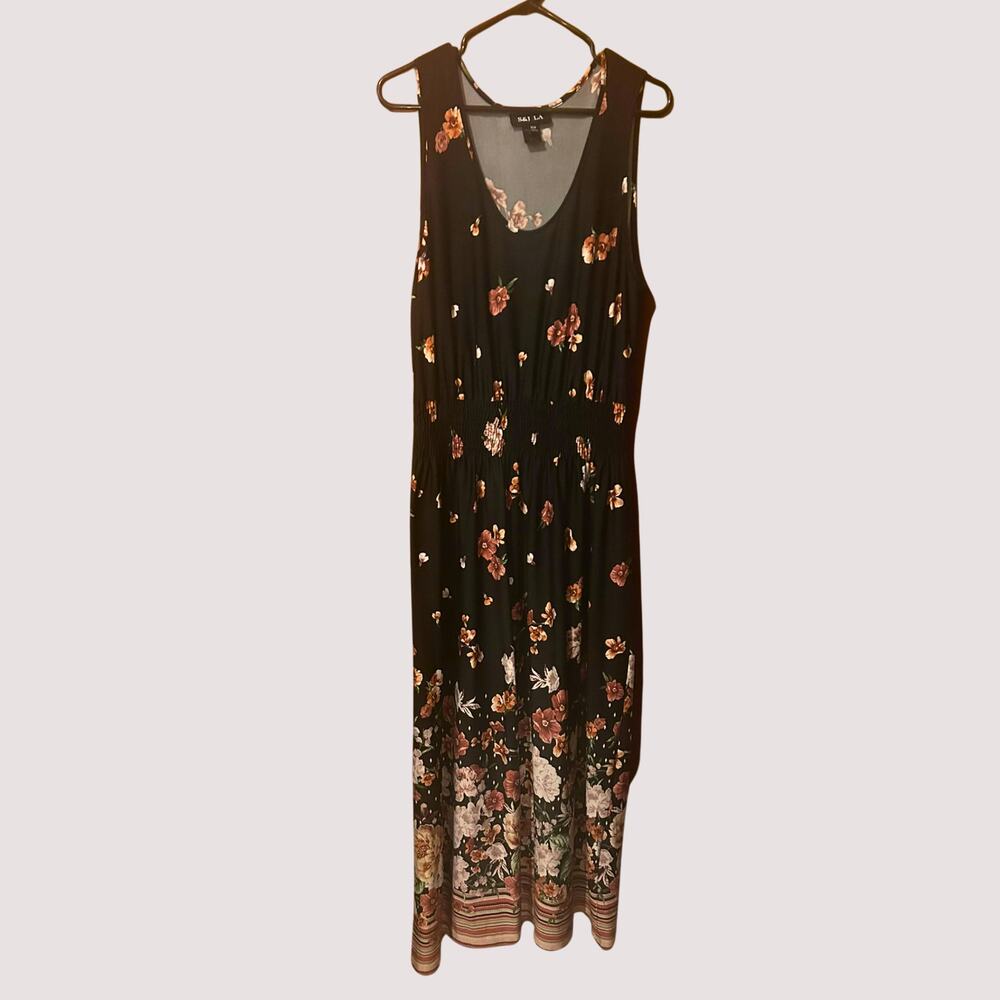 S&J LA XL Women’s Floral Maxi Dress Floor Length Boho Border Hem Sundress